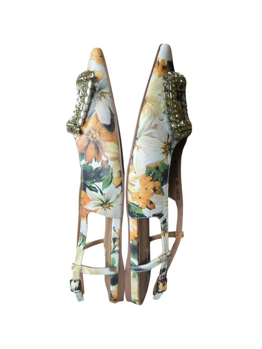 Bibi Lou Yellow Floral Embellished Slingback Flats Sz 38 = US 7.5 Brand New ♡